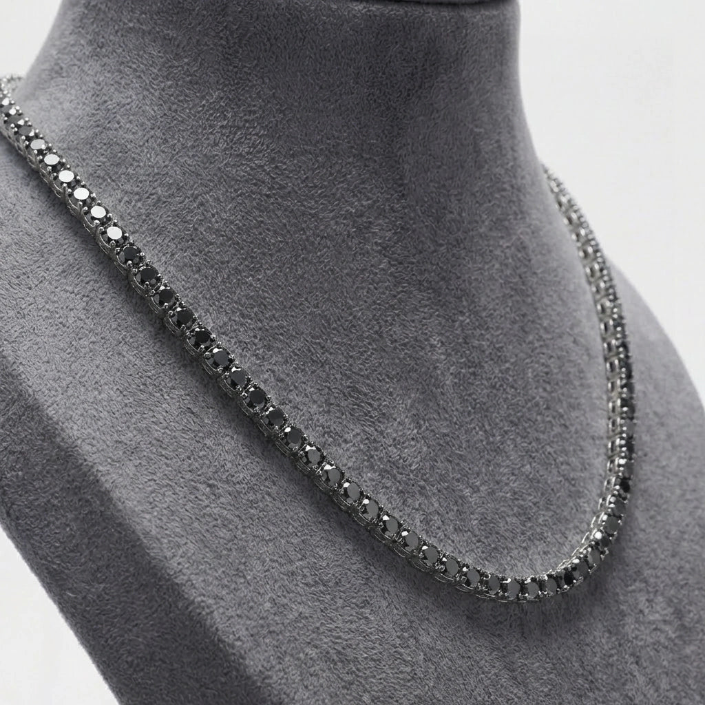 3mm Black Diamond Tennis Necklace