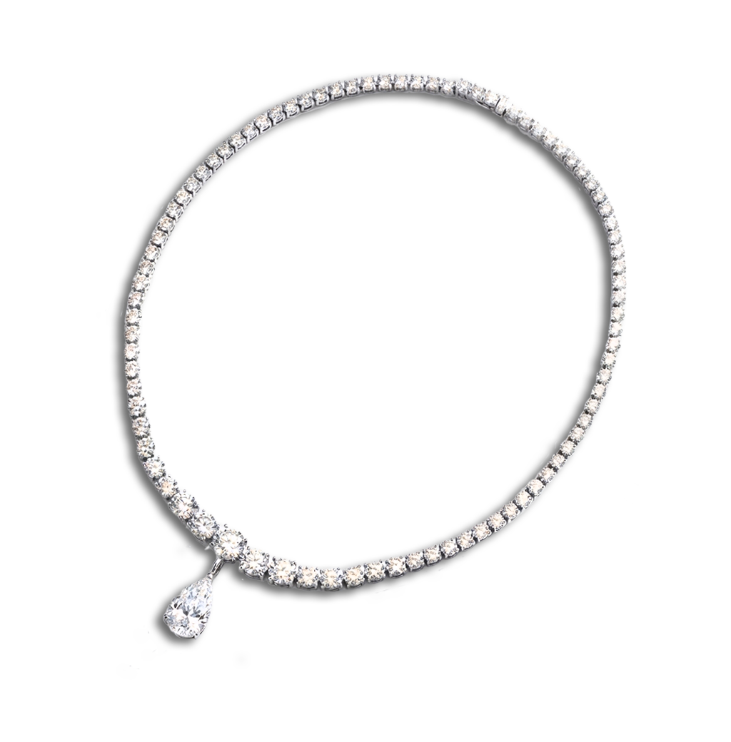 35ct Diamond Tennis Necklace with Pear Drop