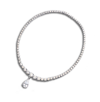 35ct Diamond Tennis Necklace with Pear Drop