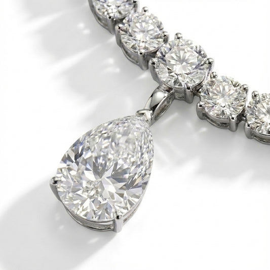 35ct Diamond Tennis Necklace with Pear Drop