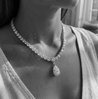 35ct Diamond Tennis Necklace with Pear Drop
