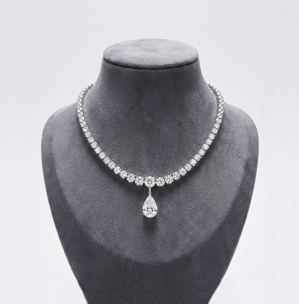 35ct Diamond Tennis Necklace with Pear Drop