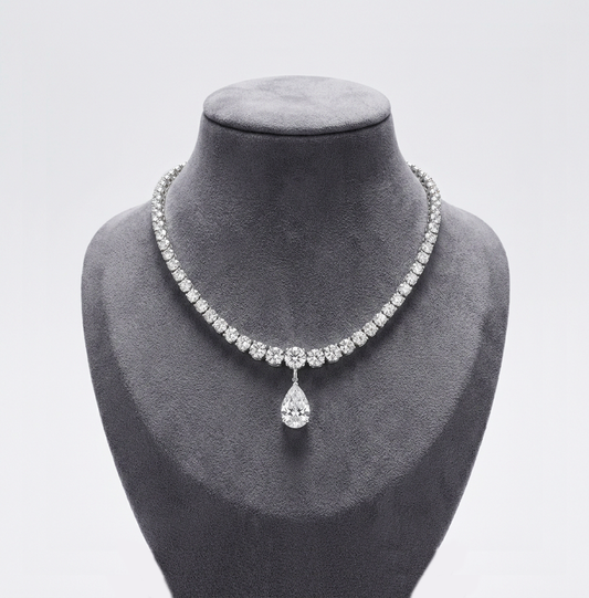 35ct Diamond Tennis Necklace with Pear Drop