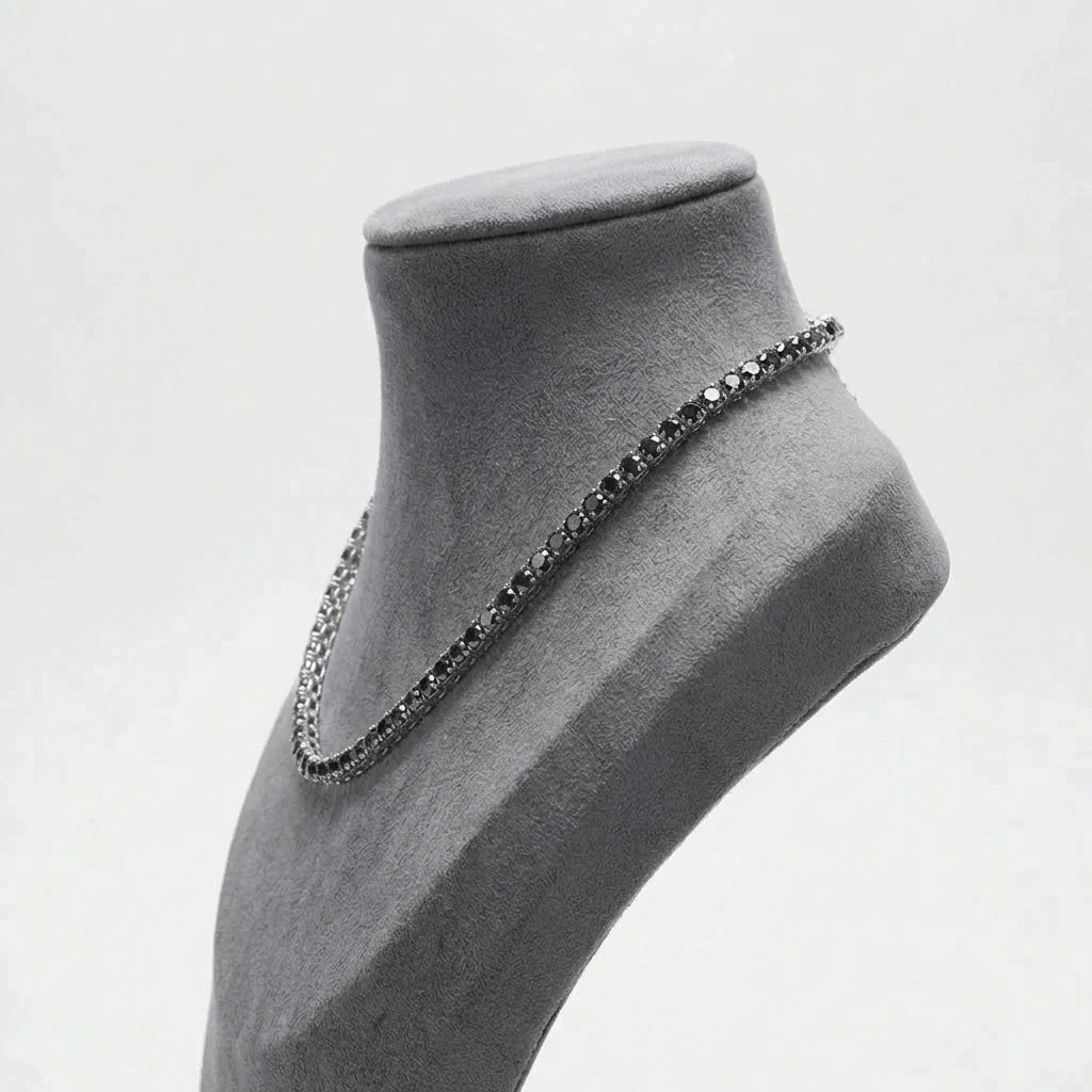 3mm Black Diamond Tennis Necklace