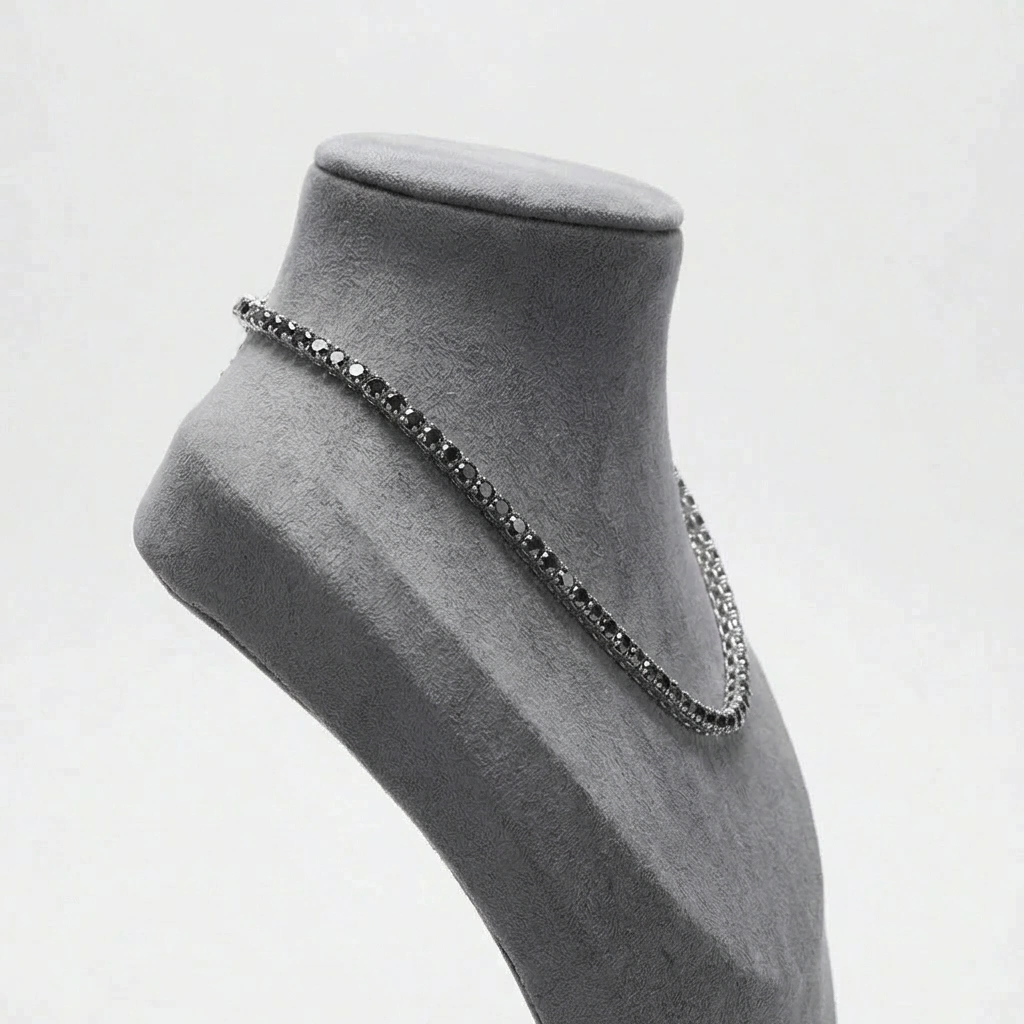 3mm Black Diamond Tennis Necklace