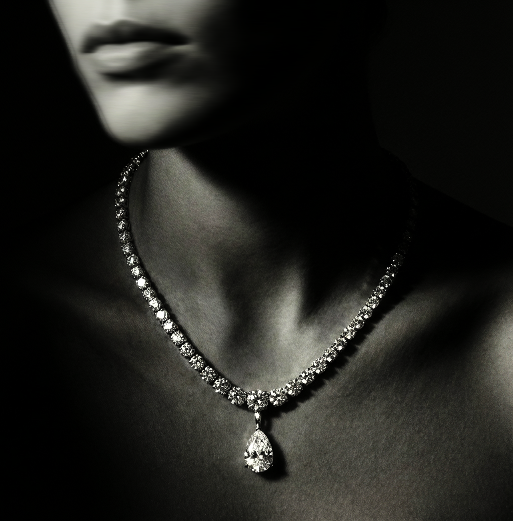 35ct Diamond Tennis Necklace with Pear Drop